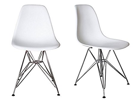 Chelsea Eames Eiffel DSR (Metal Base) Molded Plastic Dining Chairs (White - Set of 2)