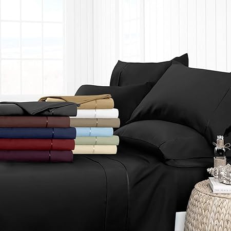Flat Sheet - 3 Piece Luxurious Soft Organic 100% Egyptian Cotton Queen Size with New Black Color and 500 TC Solid Pattern.