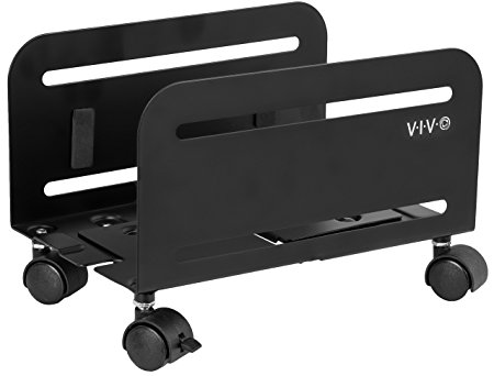 VIVO Black Computer Desktop ATX Case CPU Steel Rolling Stand Adjustable Mobile Cart Holder Locking Wheels (CART-PC01)