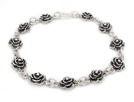 Sterling Silver Wild Roses 7.25" Flower Rose Bracelet