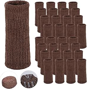 Morvat 32 Pcs Brown Chair Leg Socks, Scratch & Noise Hardwood Floor Protectors with Non-Slip Grips, Knitted Furniture Cover Pads for Bar & Stool Legs, Fits All Shapes, Size Large