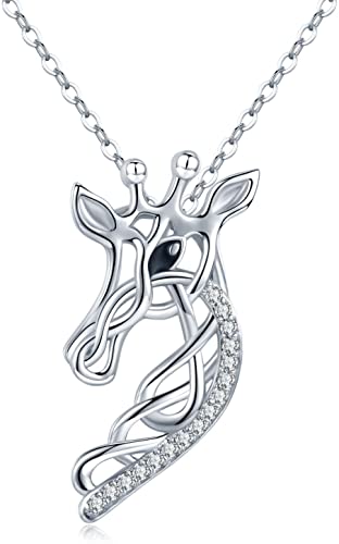 925 Sterling Silver Celtic Knot Giraffe Head Pendant Necklace Giraffe Gifts for Women Girlfriend Birthday