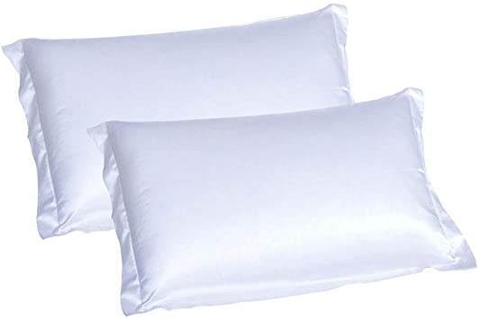 CHRISLZ 2p Silk Pillowcase Standard 50 * 75CM Silky Soft & Wrinkle Free pure Color Silk Pillowcase (White)