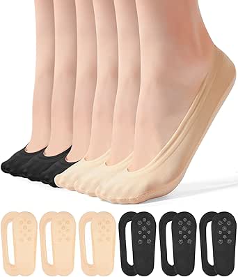 FAYBOX 6 Pairs No Show Socks Womens Ultra Low Cut Nylon Thin Socks for Flat Invisible Non Slip Liner Footies