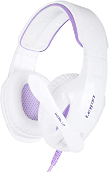 3.5mm PS4 Headset PC Gaming Headsets for New Xbox One - SUPSOO White Purple Wire Over Ear Headphone with Mic, Volume Control & Surround Sound for PS5, Laptop, Nintendo Switch, Phone, Tablet