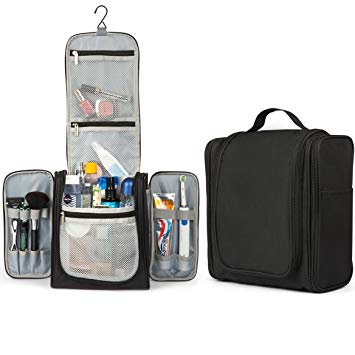 TravelMore Large Hanging Toiletry Bag Travel Cosmetic Kit - Large Essentials Organizer - Sturdy Hook Makeup Bag - Heavy Duty Waterproof (Black)