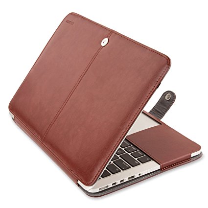 MOSISO Premium Quality PU Leather Book Cover Clip On Sleeve Case with Stand Function for MacBook Pro 13 Inch with Retina Display A1502 / A1425 (No CD-Rom Drive), Brown