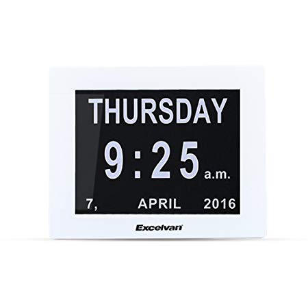 Excelvan 8" Digital Calendar Day Clock Extra Large Non-Abbreviated Day Week Month Auto Dimming