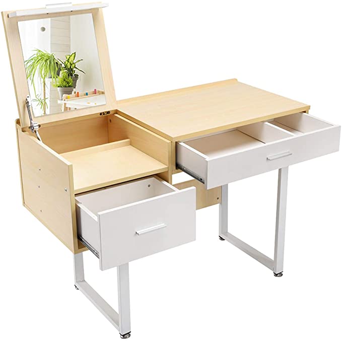 Giantex Vanity Table Writing Desk with Flip Top Mirror, 5 Storage Compartment, Modern Makeup Dressing Table Computer Desk Ideal for Student Teenager Kids (Natural)