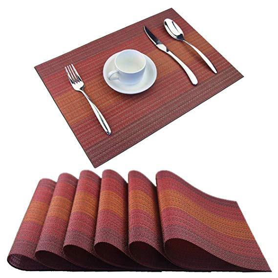 pigchcy Placemat,Washable Cross-Weave Non-Slip Insulation Placemat Vinyl Table Mat Set of 6 (6pcs Placemats, Red)