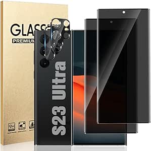 [2 2 Pack]Galaxy S23 Ultra Privacy Tempered Glass Screen Protector Camera Lens Film [9H Hardness] [ Full Coverage][Anti-Fingerprints]Support fingerprint unlocking For Samsung Galaxy S23 Ultra 6.8 Inch