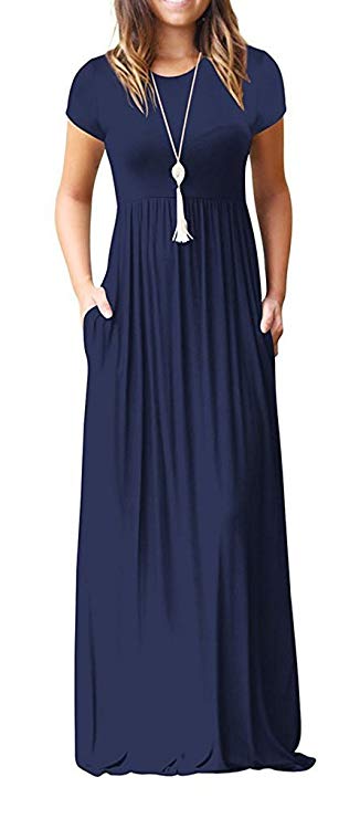 Viishow Women's Short Sleeve Loose Plain Maxi Dresses Casual Long Dresses with Pockets