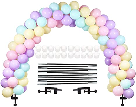 LANGXUN Black Balloon Arch Kit, Balloon Arch Semicircular Arch Kit 2 Adjustable Clips, 10 Fiber Optic Rods 20 Balloon Ring Sets for Different Table Sizes for Birthday Weddings and Graduation Parties