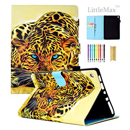 LittleMax(TM) Fire HD 8 Case,Colorful Leather Kickstand Soft Gel Protective Cover with Auto Wake/Sleep for Amazon Kindle Fire HD 8 Inch 8th 2018 / 7th Gen 2017-#2 Leopard