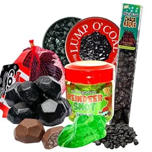 Santa's Naughty List Gift Set, Bubble Gum and Chocolate Coal, Reindeer Snot Edible Slime, and Choco Rocks, Funny Christmas Candy Gag Gift, 4 Items