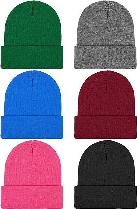 Cooraby 6 Pack Kids Winter Beanies Acrylic Knit Stretchy Beanies Caps for Boys and Girls