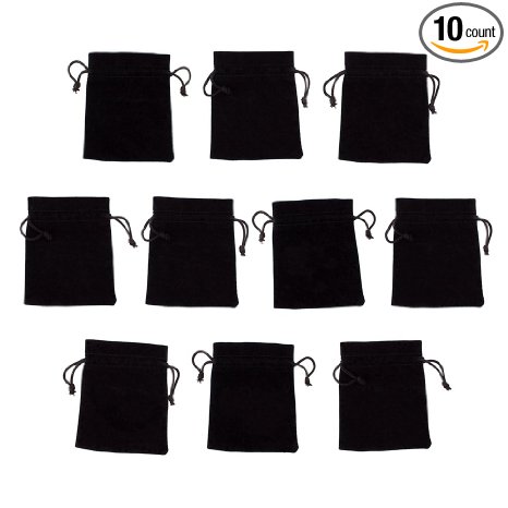 10 Medium 3" x 4" Black Velour Pouches with Drawstrings by Wiz Dice