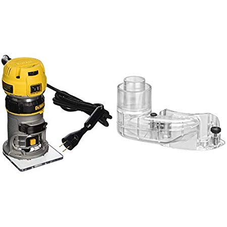 DEWALT DWP611 1.25 HP Max Torque Variable Speed Compact Router with Dual LEDs with DNP615 Compact Router Dust Collection Adapter for Fixed Base Routers