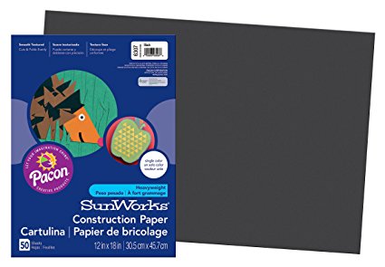Pacon SunWorks Construction Paper, 12-Inches by 18-Inches, 50-Count, Black (6307)