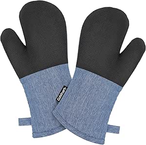 Cuisinart Kitchen Oven Mitts – Heat-Resistant Kitchen Mitts for Oven with Non-Slip Neoprene Palm, Long Cuff, and Cotton Filling – Durable Oven Gloves for Cooking, Baking, & Grilling (Chambray)