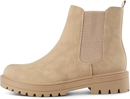 MARCOREPUBLIC Portland Women's Round Toe Chunky Heels Ankle Booties Chelsea Boots