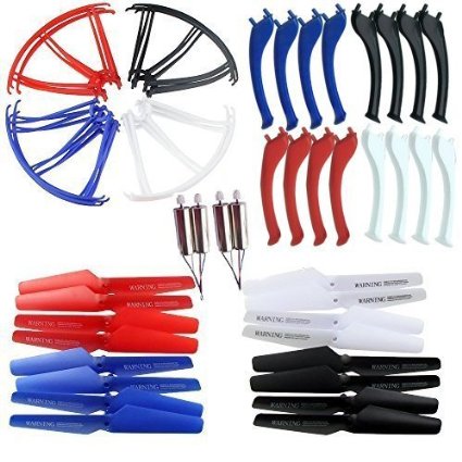 AVAWO® Upgraded 4 Colors Syma X5SC X5SW Spare Parts Main Blade Propellers & Motor & Propeller Protectors Blades Frame & Landing Skid Included Mounting Screws for RC Mini Quadcopter Toy