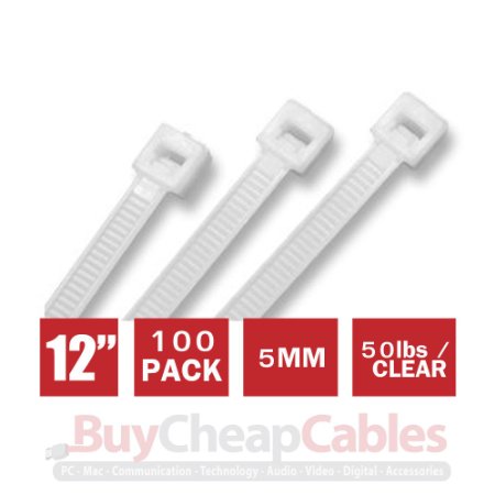 BuyCheapCables® 12" White Nylon Cable Zip Ties Self Locking 4.7mm Tensile Strength 50lbs, 100-pack