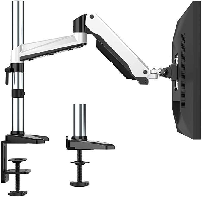 HUANUO Aluminum Monitor Bracket Height Adjustable, Gas Spring Arm 360 ° Rotatable for 13 to 32 inch Screen, 2 Mounting Options