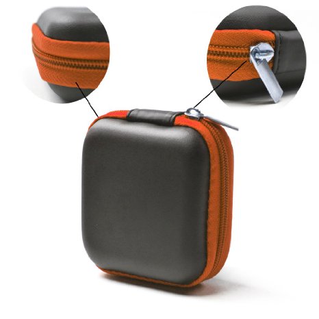 Case Star ® Black Color Square Shaped Carrying Hard Case Storage Bag for MP3/MP4 Bluetooth Earphone Earbuds with Mesh Pocket, Zipper Enclosure, and Durable Exterior  Case Star Velvet Bag (Square Earphone Case - Black/Orange)