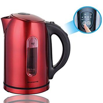 Ovente 1.7 Liter Red Stainless Steel Electric Kettle with Temperature Control and Keep Warm, BPA Free, NO BEEP (KS89R)