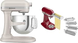 KitchenAid® 7 Quart Bowl-Lift Stand Mixer, Milkshake & KSMPDX Pasta Deluxe Set Stand Mixer Attachment, 5 Piece, Stainless Steel