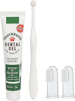 4pcs Pet Tooth Brushing Kit - Dog Finger Toothbrush, Soft Bristles Toothbrush & Beef Flavor Toothpaste for Dogs Cats Teeth Oral Cleaning, Fresh Breath Reduce Plaque & Tartar Buildup Dental Care Kit