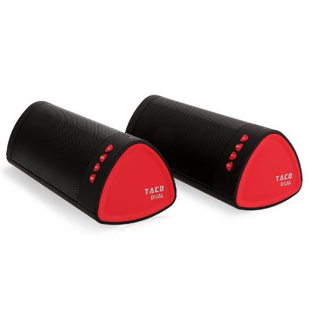 Dual Bluetooth Speakers - Wireless Speaker Combo Pack, 4x Woofers with Buddy Setup, Boombox, Up to 10 hours play time, Built in Mic, NFC Compatible for iPhone, Samsung, Nexus and more