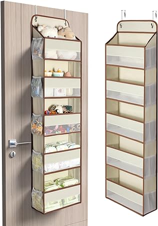 Yecaye 1 Pc 5 Tier Over the Door Organizer with 15 Pockets | 44lb Load Over the Door Storage | No Sagging Closet Organizers and Storage | Versatile Nursery Hanging Organizers for Home Dorm - Beige