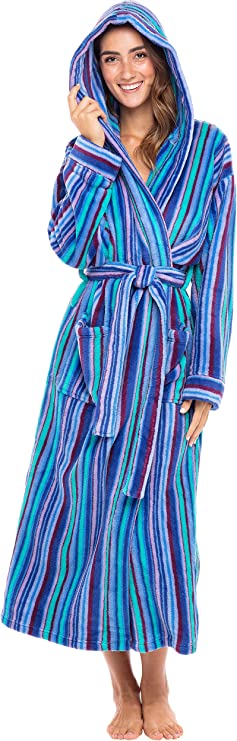 Alexander Del Rossa Bath Robes for Women, Long Hooded Plush Female Bathrobe, Regular and Plus Size, Christmas Gifts for Women