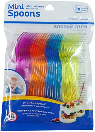 Jacent Disposable Mini Spoons, Dessert, Sauce or Baby Spoons - Multicolored - 28 Count per Pack, 1 Pack