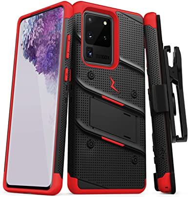 ZIZO Bolt Series for Galaxy S20 Ultra Case with Kickstand Holster Lanyard - Black & Red