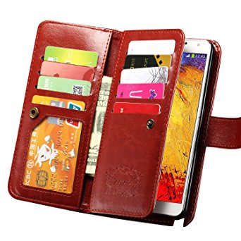 Note 3 Case, Galaxy Note 3 Case, Joopapa Note 3 Wallet Case,Pu Leather Case Magnet Wallet Credit Card Holder Flip Cover Case Built-in 9 Card Slots & Stand Case for Samsung Galaxy Note 3 N9000 (Brown)