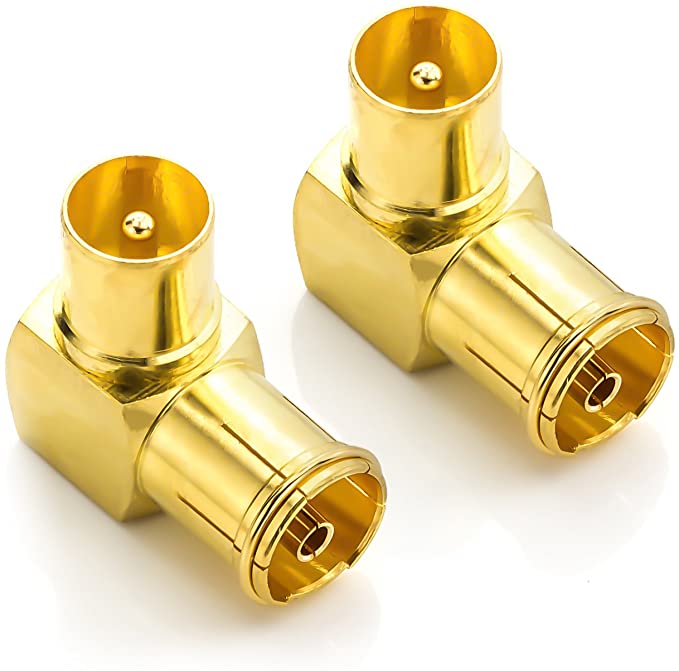 deleyCON 2x 90° IEC Angle Adapter Connector SET Gold Plated 90° Angle Coaxial Connector for Radio Cable TV DVB-T DVB-T2 HD