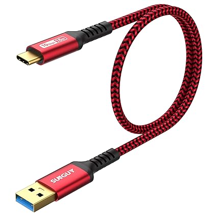 SUNGUY 10Gbps USB C 3.1 Gen 2 Cable, 1.5FT USB A to C Nylon Braided 3A Fast Charging & Data Transfer Android Auto Type C Cable Compatible with Galaxy S21 S20 S10 S10E Note 20, Pixel 6 5 (Red)