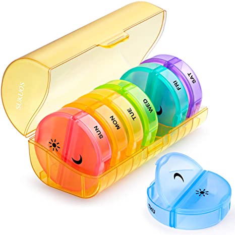 Weekly Pill Organizer 7 Day 2 Times a Day, Sukuos Large Daily Pill Cases for Pills/Vitamin/Fish Oil/Supplements