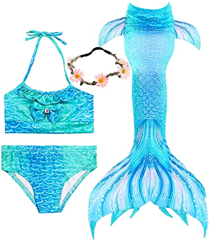 Camlinbo 3Pcs Girls Swimsuits Mermaid for Swimming Mermaid Costume Bikini Set for Big Girls Birthday Gift 3-14 Years