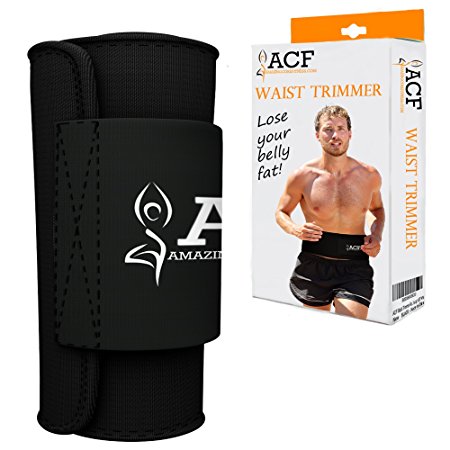 ACF Waist Trimmer Ab Belt for Men and Women - Extra Wide to Cover Entire Midsection - Uniquely Designed to Repel Sweat & Moisture w/ Anti-Slip Grid Technology - No Slipping or Movement of Fabric