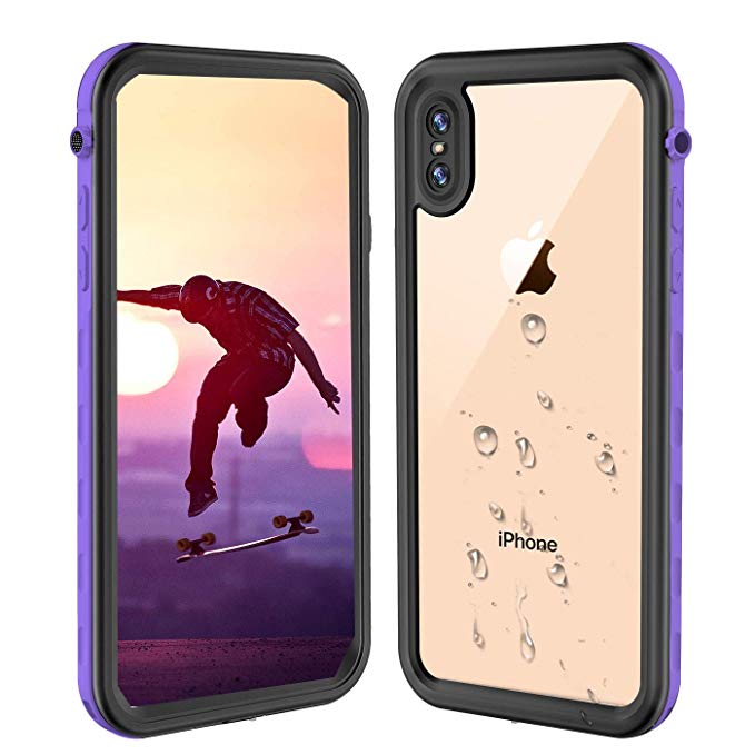 iPhone Xs Max Waterproof Case, Case iPhone Xs Max Shockproof Underwater Full Body Impact Protection case for iPhone Xs Max Phone Case with Bulit-in Screen Protector (Transparent Purple, 6.5 inch)