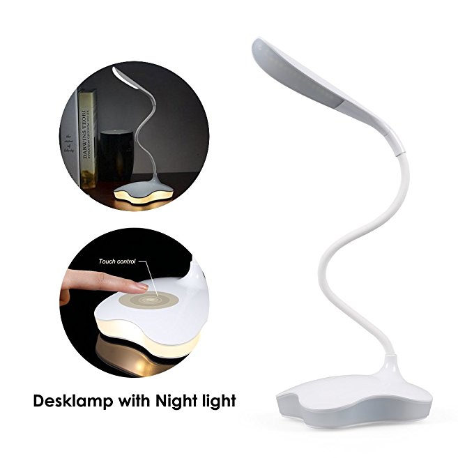 TryLight Dimmable LED Desk Lamp, 3 Levels Brightness and 1 Night Light, Touch Sensitive Control Dimmer, Eye-care Drafting Table Lamp, Rechargeable with USB for Reading, Studying, Office