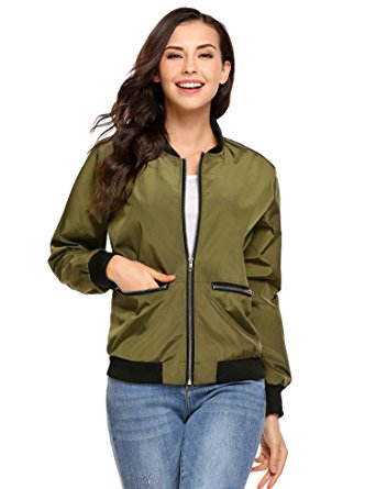 Beyove Women Classic Bomber Jacket Windbreaker Zipper Quilted Lightweight Coat