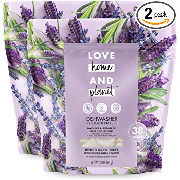 Love Home & Planet Dishwasher Detergent Packets Lavender & Argan Oil, 38Count, Pack of 2
