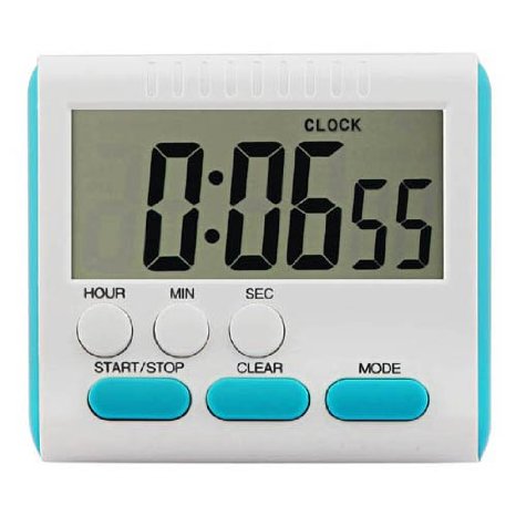 EVELTEK Digital Kitchen Alarm Timer/Clock,large LCD display,loud sounding alarm,Countdown or CountUp for Cooking/School /Games (blue key)