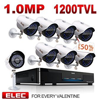 ELEC 8CH 960H HDMI DVR 1200TVL Security Cameras, 8 Channel Surveillance Security Camera System, Remote Access, Motion Detect, IR-CUT Night Vision, IP66 Weatherproof, NO Hard Drive