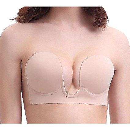CIJIHVUIHUY Push up Plunge Invisible Adhesive Bra Sticky Strapless Backless Bra For Women
